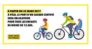22 mars 2017 : port du casque obligatoire à vélo pour les moins de 12 ans, conducteurs ou passagers