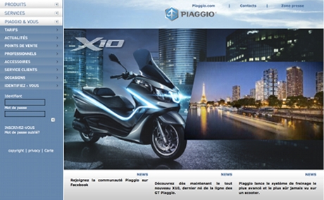 Site Piaggio : page d'accueil